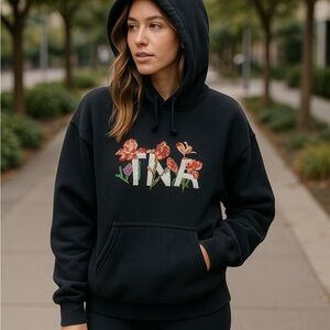 Rare TNA Floral Embroidered Black Hoodie S/M